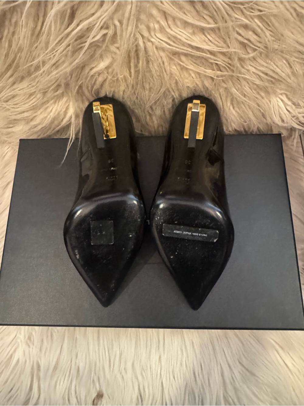 Saint Laurent Black Patent Opyum Logo Heel Pumps - Picture 6 of 7